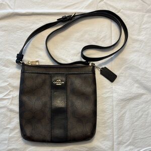Brown and Black Coach Crossbody Bag with Adjustable Strap